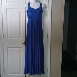 David's Bridal royal blue maxi pleated evening prom formal gown Sz 2 EUC